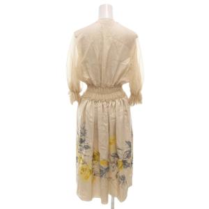 Ermanno Scervino ワンピース ひざ丈 絹 シルク 40 ベージュ 花柄 Vネック 七分袖 /NL GY06