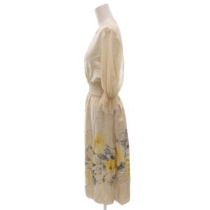 Ermanno Scervino ワンピース ひざ丈 絹 シルク 40 ベージュ 花柄 Vネック 七分袖 /NL GY06
