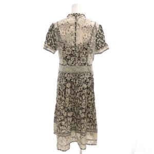 SCAPA ワンピース ロング 40 ベージュ 黒 ブラック 半袖 スタンドカラー パッチワーク柄 /KR GY06