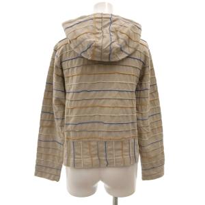 HaaT 美品 パーカー ジップアップ 2 ボーダー柄 短丈 ポケット付き ベージュ マルチカラー /KB GY06