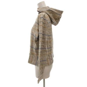 HaaT 美品 パーカー ジップアップ 2 ボーダー柄 短丈 ポケット付き ベージュ マルチカラー /KB GY06