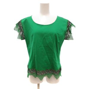 カットソー Tシャツ 11 レーススリーブ 刺繍 緑 グリーン /JS GY06