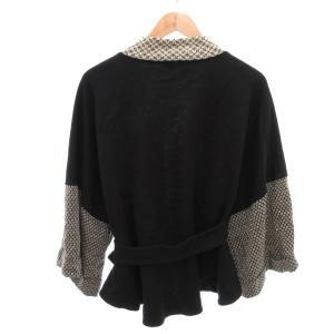 KENZO カーディガン 七分袖 幾何学模様 前結びデザイン S 黒 ブラック グレー 白 ホワイト /YJ GY06