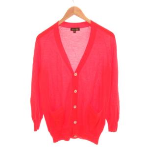 カーディガン カシミヤ シルク混 Vネック 長袖 ポケット付き 2 赤 レッド /YJ GY06