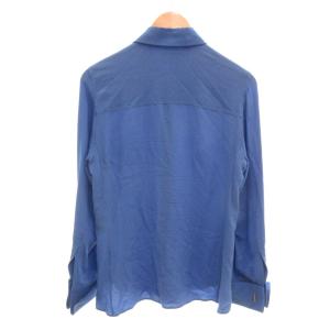 SAINT LAURENT PARIS ダブルカフスシャツ ドレス シルク 長袖 165 青 ブルー /YJ GY06