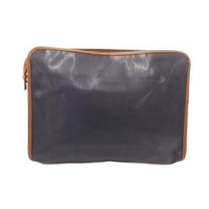 BALENCIAGA クラッチバッグ セカンドバッグ レザー切替 紺 ネイビー 茶 ブラウン /JS GY06