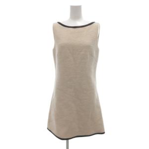 ツイードワンピース ウール レザートリム ノースリーブ 40S アイボリー系 /UO GY06