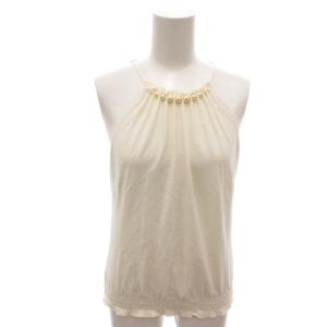 美品 タンクトップ 38 アイボリー パール装飾 ギャザーネック ノースリーブ FAF14-812-03