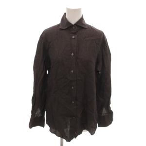 美品 長袖シャツ 麻 リネン 38 茶 ブラウン 無地 レギュラーカラー 531-8110335 /HW