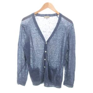 美品 カーディガン ニット 麻 リネン M 青 ブルー Vネック 長袖 ボタン付き /SJ GY06