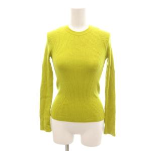 美品 ニット ウール 36 黄緑 ライトグリーン クルーネック 長袖 リブ編み /SJ GY06