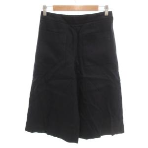 美品 キュロットパンツ 麻 リネン XS 紺 ネイビー パッチポケット ワイドシルエット 膝下丈 /SJ