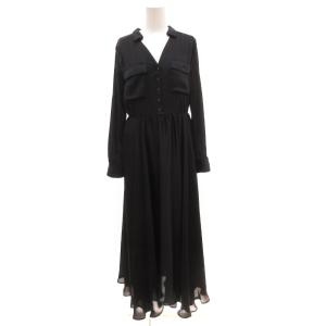 スキッパーシャツワンピース マキシ ロング ドレープ 38 紺 ネイビー /JS GY06
