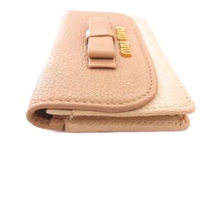 miumiu カードケース 名刺入れ レザー リボン ロゴ 茶 ブラウン ベージュ /JS GY06