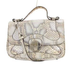 2WAY ハンドバッグ ショルダー パイソンレザー フラップ開閉 シルバーカラー /JS GY06
