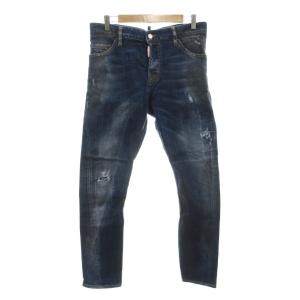 デニムパンツ ジーンズ 50 ボタンフライ ダメージ加工 クラッシュ インディゴブルー /NU GY12