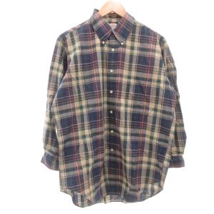 美品 シャツ 16 ネイビー系 チェック柄 長袖 ボタンダウンカラー /NL GY12