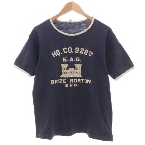Tシャツ L 半袖 リンガー プリント 紺 ネイビー /AE GY12