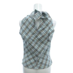 BURBERRY BLUE LABEL ノースリーブブラウス タータンチェック柄 36 ライトブルー ピンク /YJ GY12