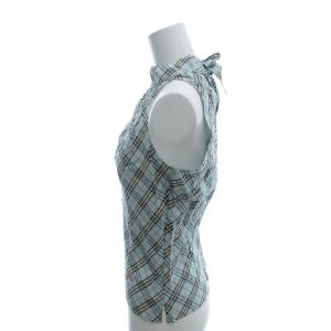 BURBERRY BLUE LABEL ノースリーブブラウス タータンチェック柄 36 ライトブルー ピンク /YJ GY12