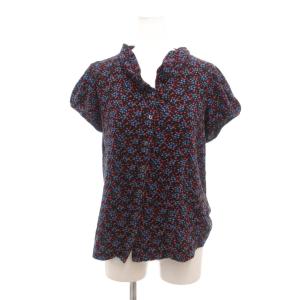 美品 シャツ ブラウス 黒 ブラック 花柄 半袖 スタンドカラー /SJ GY06