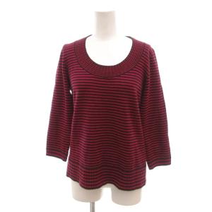 美品 ニット セーター カシミヤ 紫 パープル ボーダー柄 ラウンドネック 七分袖 /SJ GY06