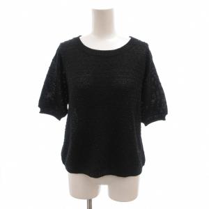 美品 ニット 絹 シルク 黒 ブラック 半袖 ラウンドネック ドット模様 /SJ GY06
