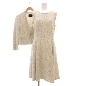ワンピースセットアップ 38 白 ホワイト ツイード調 ノーカラー ノースリーブ /SC GY06