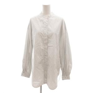 美品 シャツ F 白 ホワイト ストライプ柄 ノーカラー 長袖 /SJ GY06