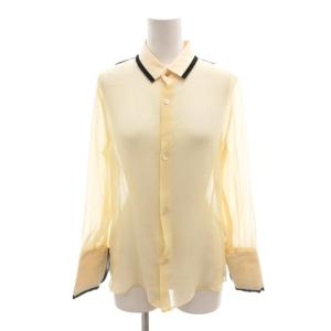 美品 シャツ 絹 シルク 2 ベージュ 長袖 レギュラーカラー シアー素材 /SJ GY06