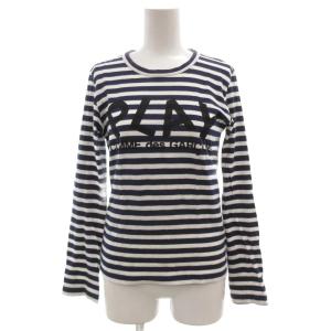 Tシャツ S 白 ホワイト 紺 ネイビー ボーダー柄 ロゴプリント 長袖 /KR GY06
