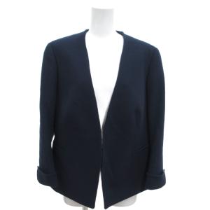 美品 ノーカラージャケット ネイビー 背抜き カギホック開閉 /MX