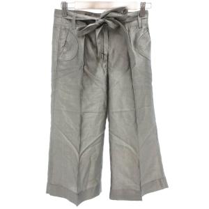 ハーフパンツ 絹 シルク 4 シルバーカラー リボンベルト付き クロップド丈 ワイドシルエット /IL