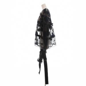 sacai オーガンジーシースルーブラウス プルオーバー 黒 ブラック マルチカラー シアー素材 ワッペン装飾 /SX