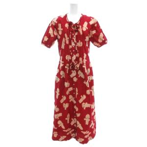 ロング シャツワンピース キューピー総柄 半袖 M 赤 レッド /UO GY06
