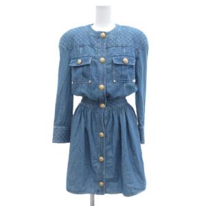 キルティング デニムワンピース 金ボタン ひざ丈 34 ライトブルー系 /UO GY06