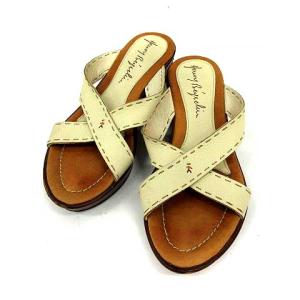 サンダル クロス レザー 35.5 茶 白