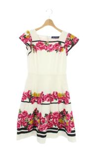 フレンチスリーブ花柄ワンピース 36 ホワイト