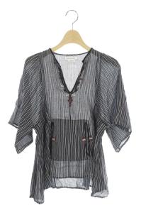 ブラウス プルオーバー 五分袖 ストライプ 34 ブラック