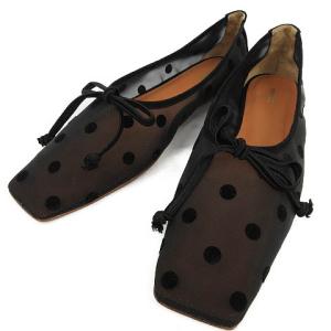 19SS バレエシューズ フラット ドット チュール スクエアトゥ 38 25.0cm黒 ブラック