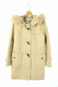 キルティングコート フォックスファー付 ジップアップ 36 ベージュ