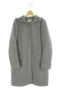 フード付きノーカラーコート グレー