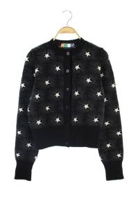 ニット カーディガン 長袖 スター柄 クルーネック XS 黒 グレー 白