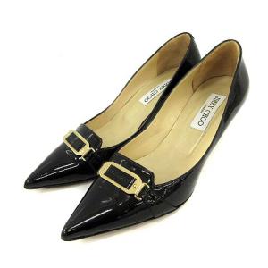 パンプス エナメル プレート ポインテッドトゥ 37 ブラック