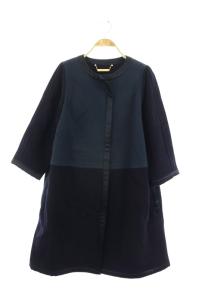 ノーカラーコート Aライン 切替 XS/S 紺