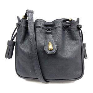 バッグ 巾着 ショルダー レザー タッセル 紺 ネイビー