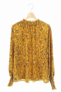 18SS ハイネックブラウス 総柄 花柄 長袖 F 茶