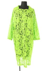 総レースワンピース ひざ丈 キャミソールインナー付き 長袖 36 緑