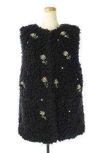 18AW ビジュー装飾刺繍エコファーベスト 36 黒