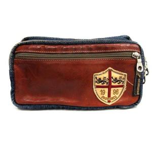 バッグ ボディ ショルダー デニム レザー ワッペン 紺 茶